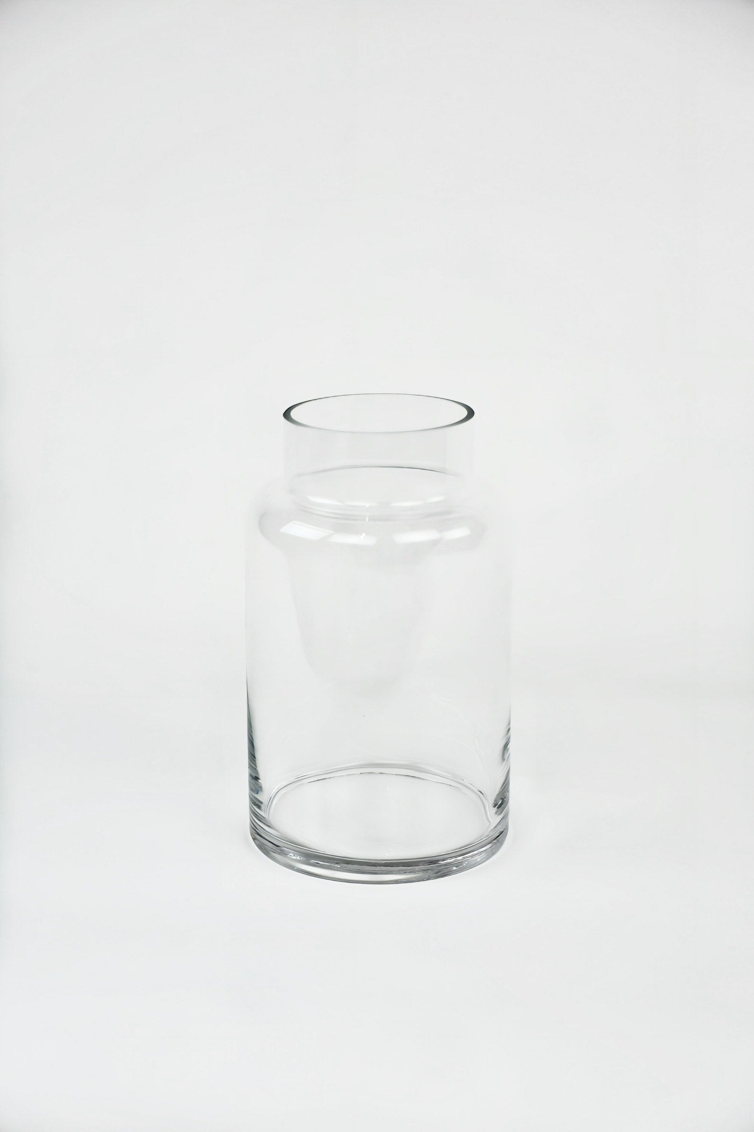 Clear glass vase on a white background